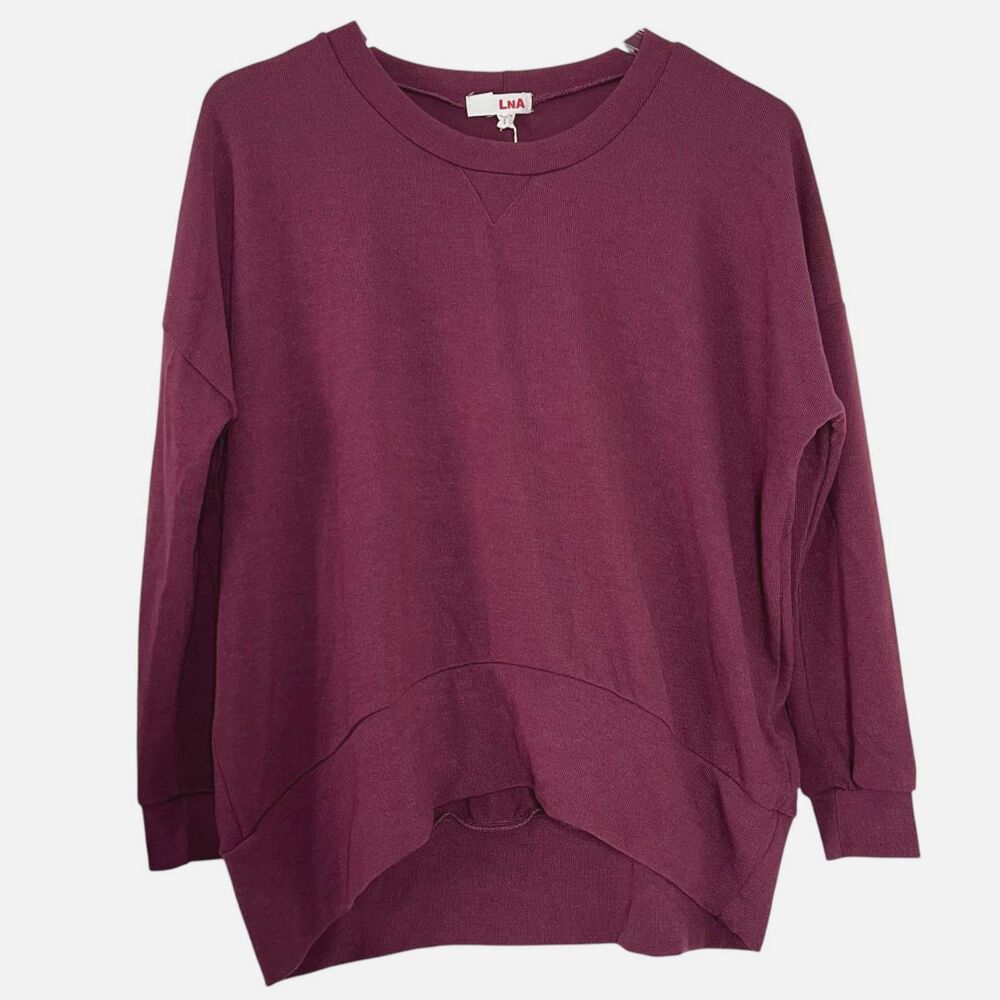 LNA Pullover Sweater Womens Small Plum Purple Lightweight Knit Hi-Low Crew Neck